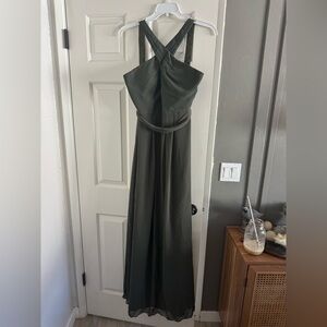Womens Olive Green Cross-Back Maxi Dress
